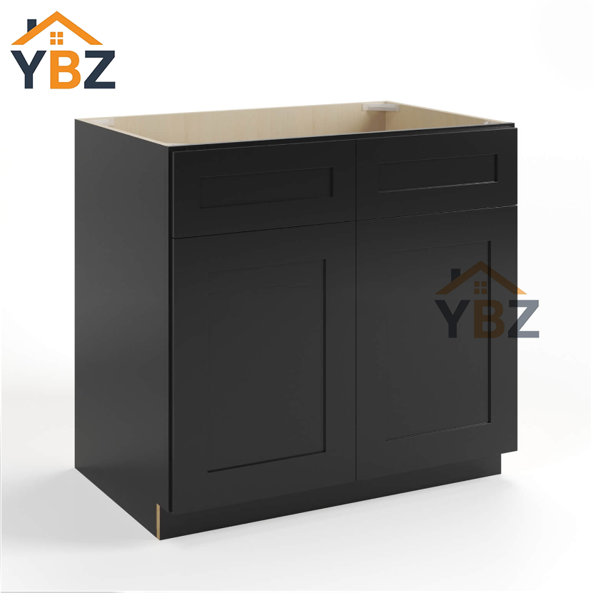 Black Shaker Sink Base With Double Doors and False Drawers