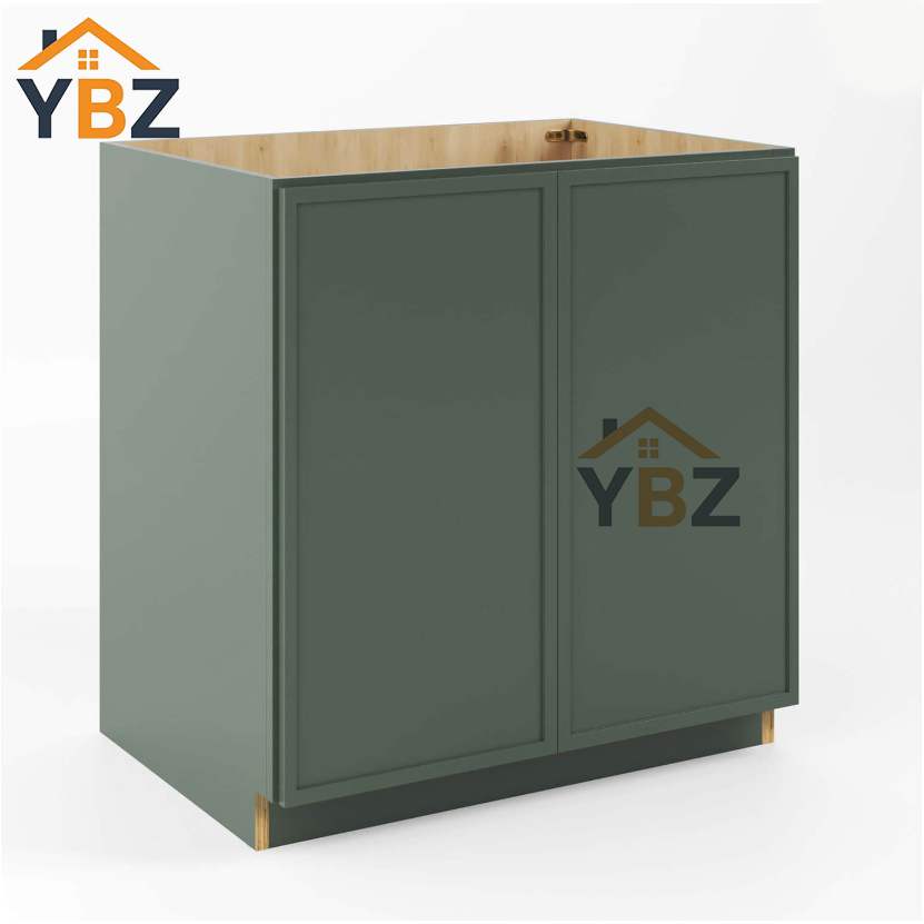 Slim Shaker Green Full Height Door Base Cabinets Double Door