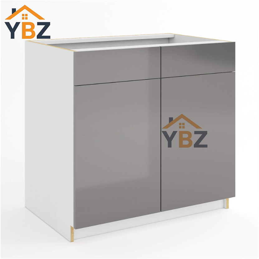 Frameless Gloss Gray Sink Base With Double Doors and Double Dummy Drawer/Single Dummy Drawer