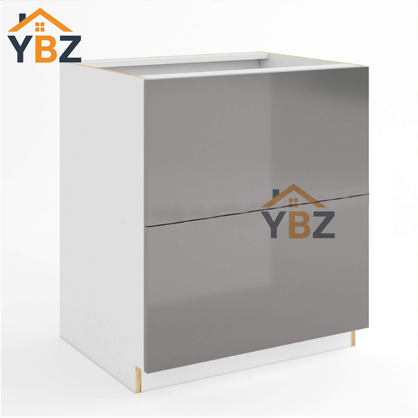 Frameless Gloss Gray Two Drawer Base Cabinet