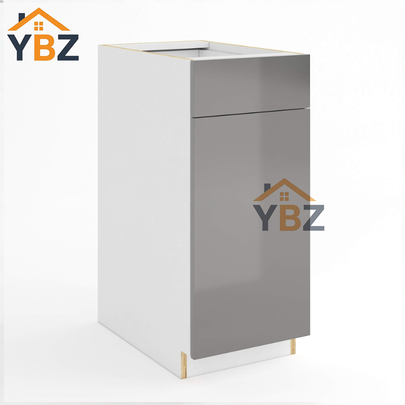 Frameless Gloss Gray Base Cabinet Single Door and Drawer