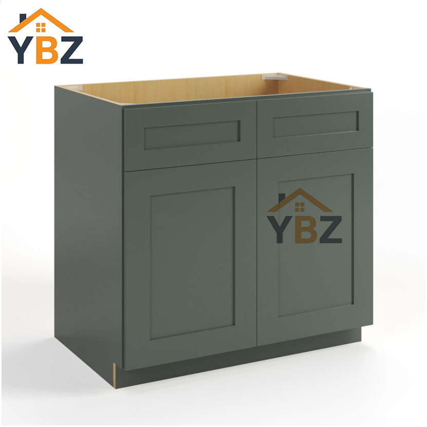 Green Shaker Sink Base With Double Doors and False Drawers