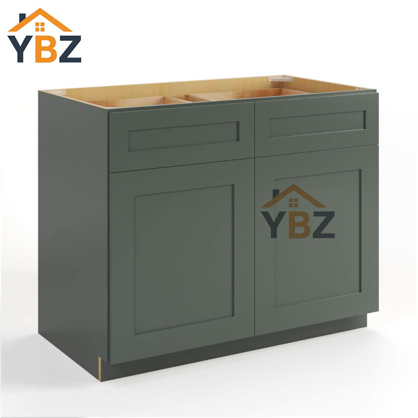 Green Shaker Base Cabinet with Double Doors and Drawers