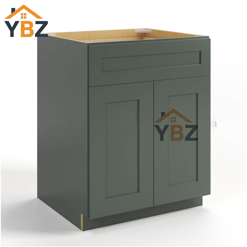 Green Shaker Base Cabinet with Double Doors & Single Drawer