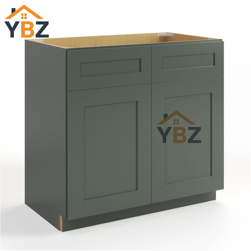 Green Shaker Double Vanity Sink Base Cabinet