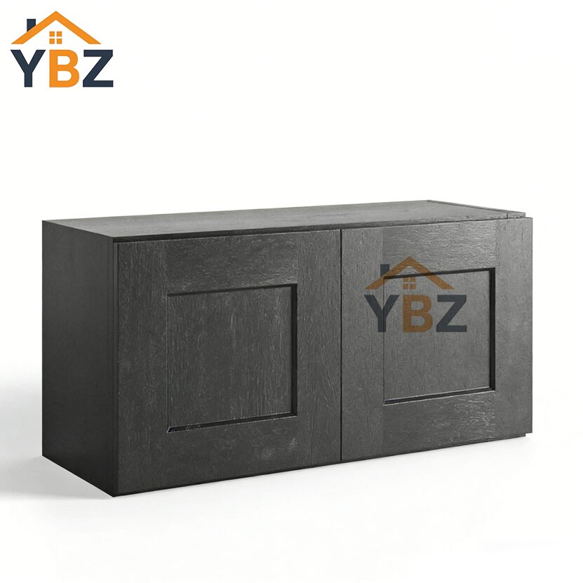 Charcoal Black Shaker Double Door Wall Cabinets-12″H, 15″H, 18″H, 21″H, 24″H,12″D