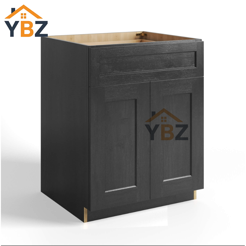 1 Charcoal Black Shaker Base Cabinet Double Doors & Double Drawer/ Single Drawer
