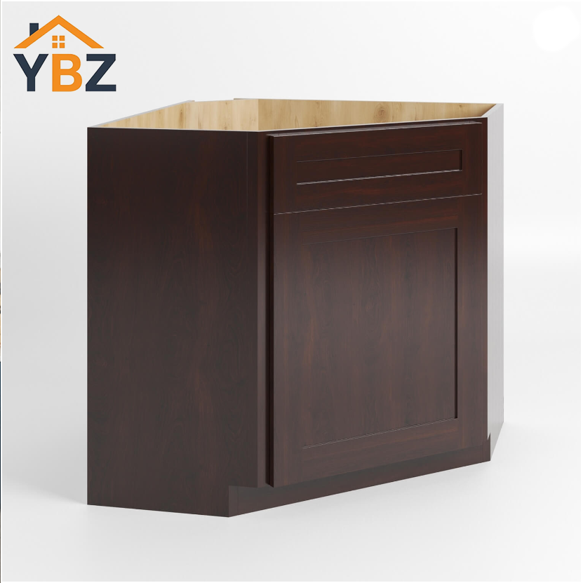 Shaker Espresso Corner Sink Base Cabinet with False Drawer