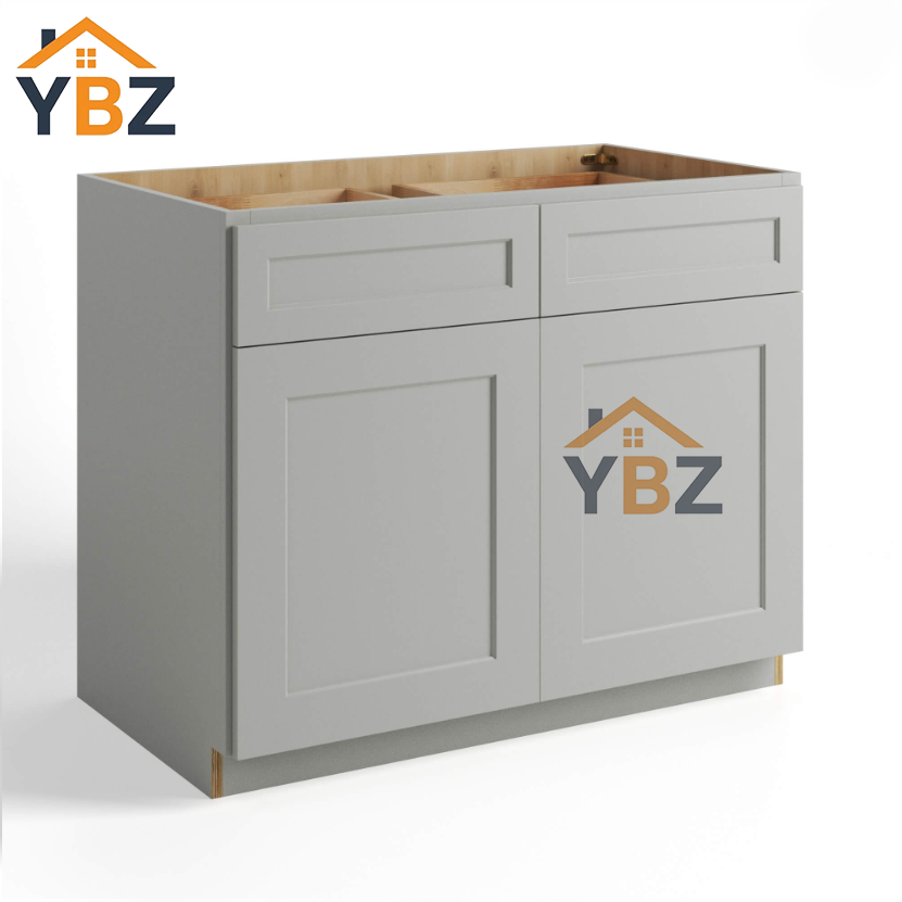 Dorian Gray Shaker Base Cabinet Double Door and Single/Double Drawer