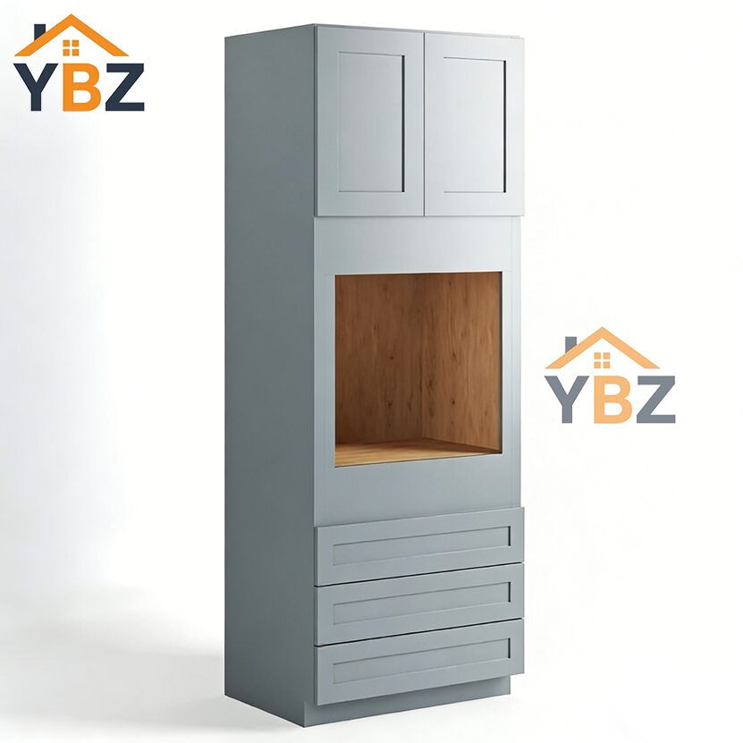 Gray Shaker30″ 33″ W Double Door Oven Pantry Cabinet with Three Drawers