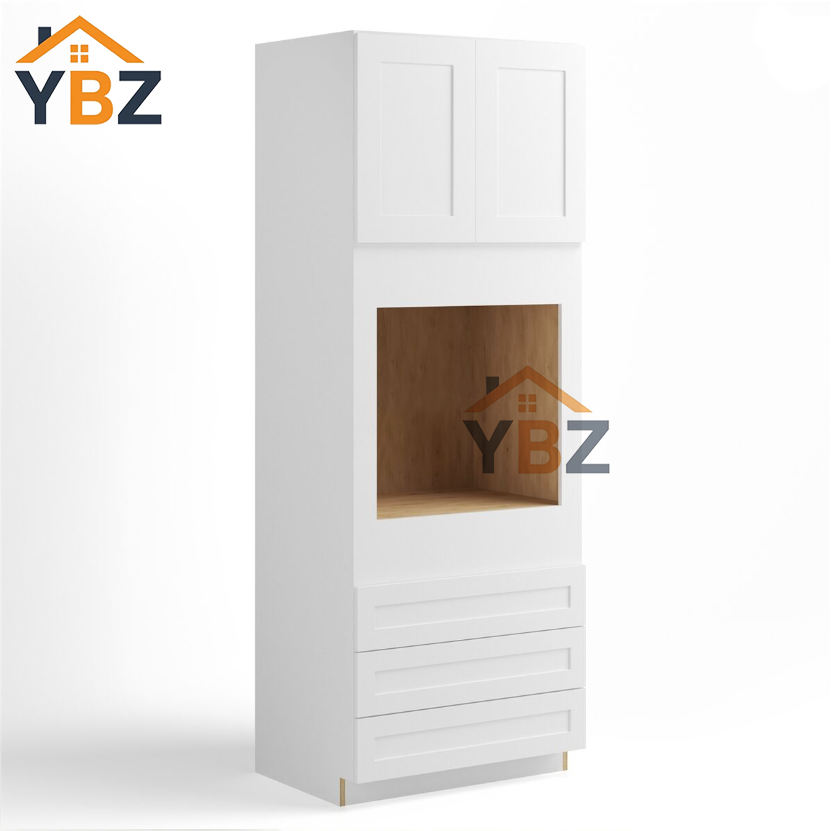 White Shaker 30″33″ W Double Door Oven Pantry Cabinet with Three Drawers