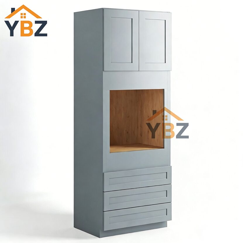 Gray Shaker30″ 33″ W Double Door Oven Pantry Cabinet with Three Drawers