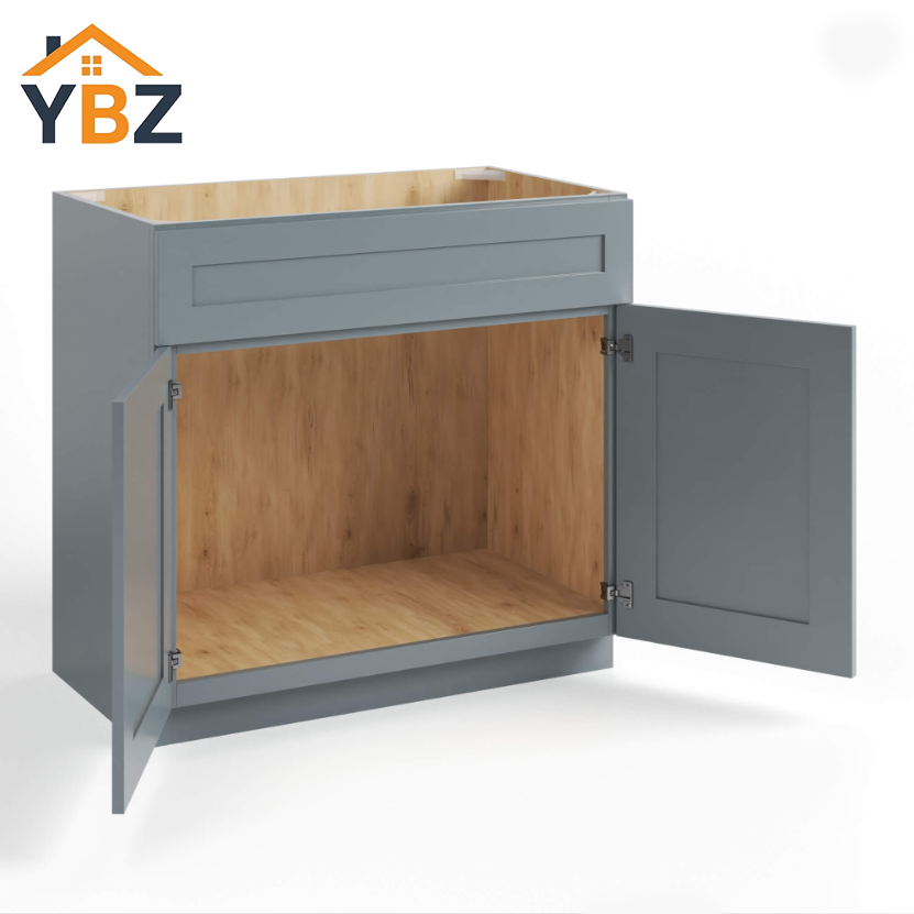 Gray Shaker Double Vanity Sink Base Cabinet