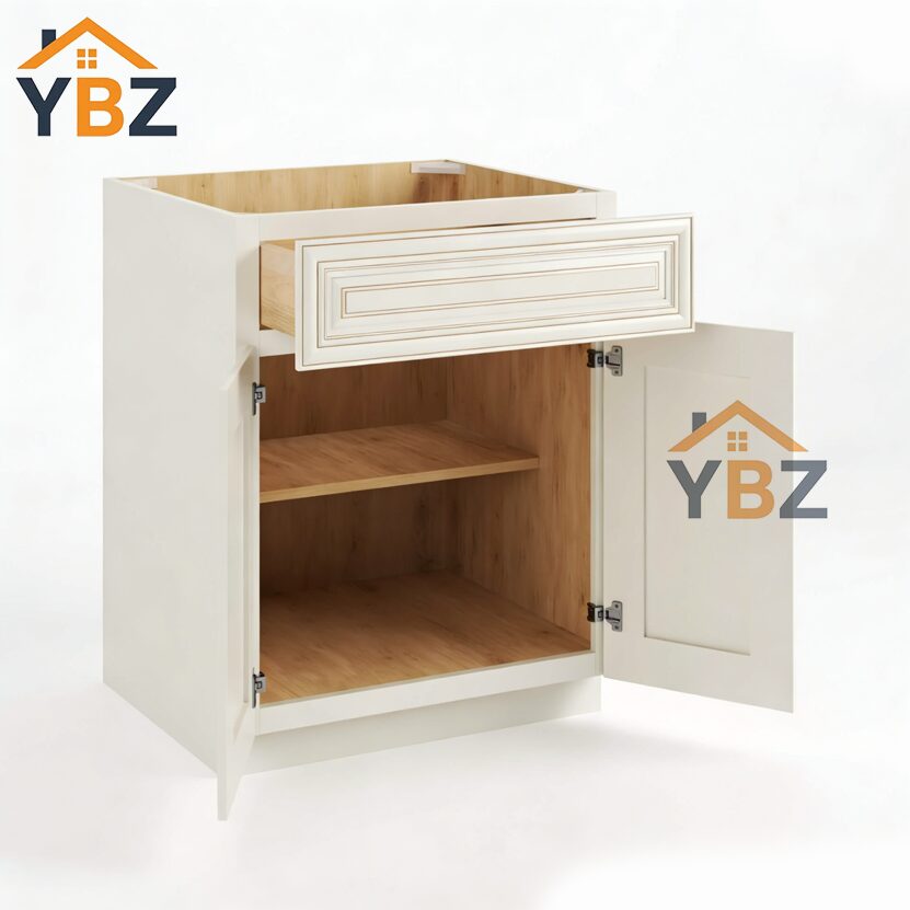 Charleston White Raised Panel Base Cabinet with Double Doors & Single Drawer