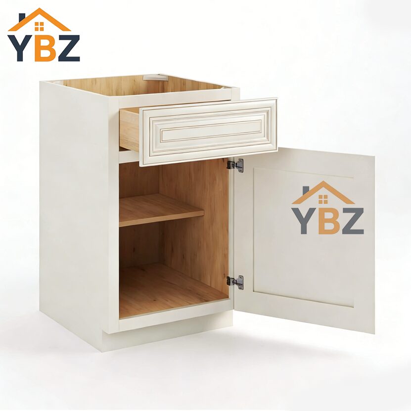 Charleston White Raised Panel Base Cabinet with Single Door & Drawer