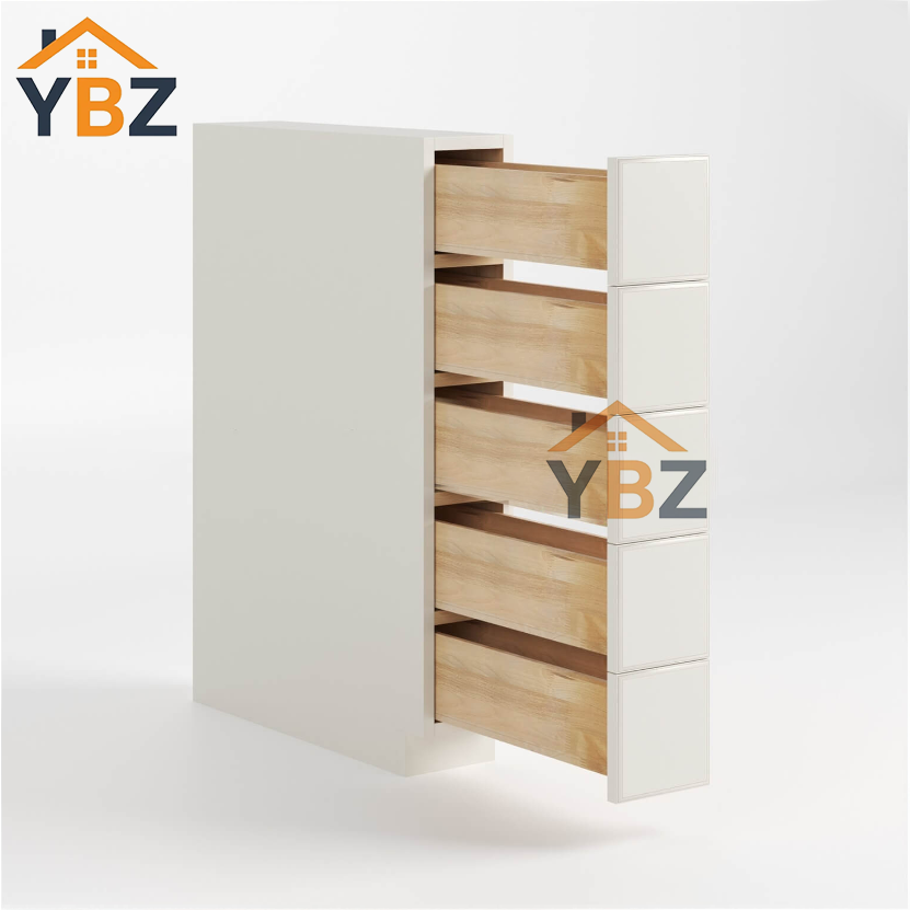 Charleston White Raised Panel Base Spice Cabinet with 5 Drawers/Spice Pull Base Cabinet/Base Tray