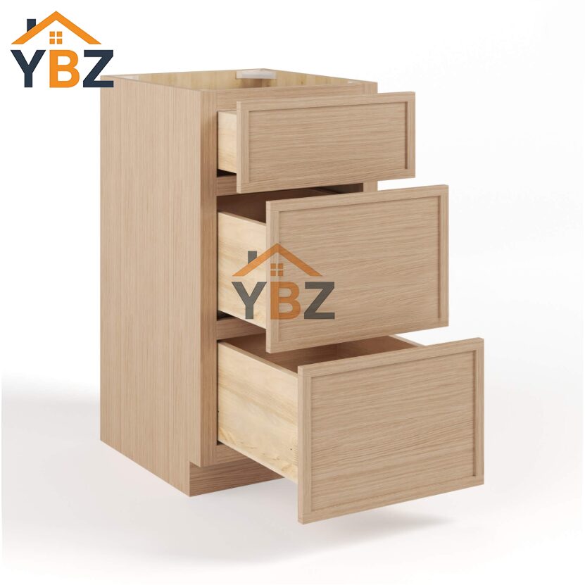 2 Slim Oak Shaker Vanity Three Drawer Base Cabinet
