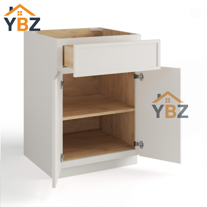 Dove White Slim Shaker Base Cabinet Double Door and Single Drawer