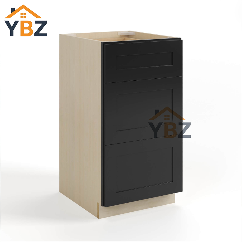 Black Shaker Vanity Three Drawer Base Cabinet