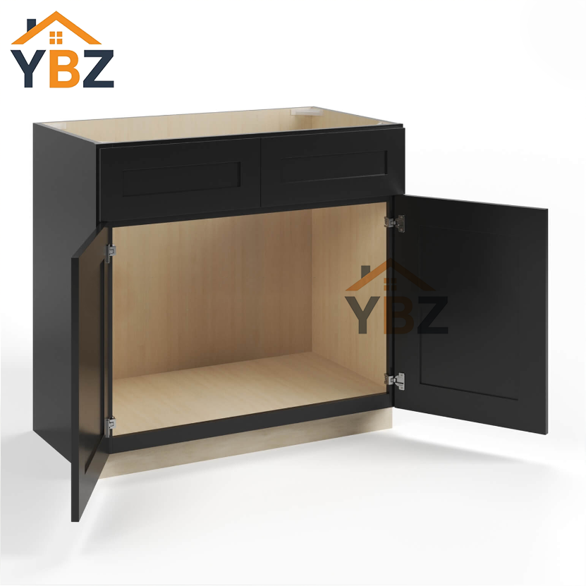 Black Shaker Double Vanity Sink Base Cabinet