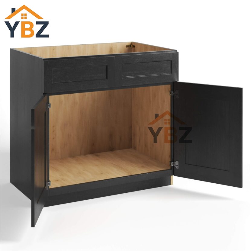 2 Charcoal Black Shaker Sink Base Double Door & Double False Drawer/1 False Drawer