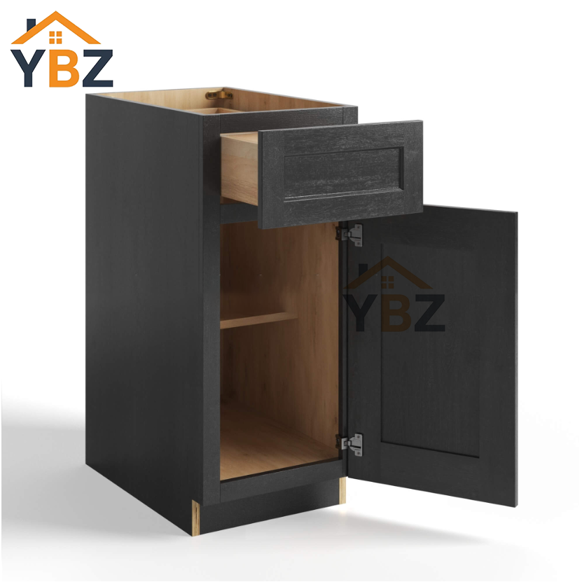 2 Charcoal Black Shaker Base Cabinet Single Door Single Drawer
