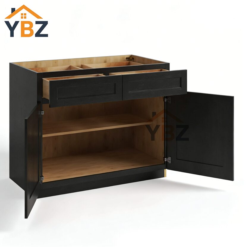 2 Charcoal Black Shaker Base Cabinet Double Doors & Double Drawer/ Single Drawer