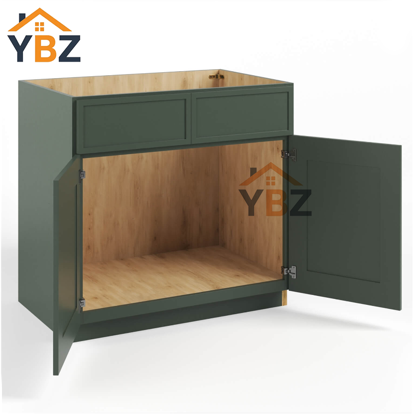 2 Slim Shaker Green Sink Base Double Door and Double False Drawer/1 False Drawer