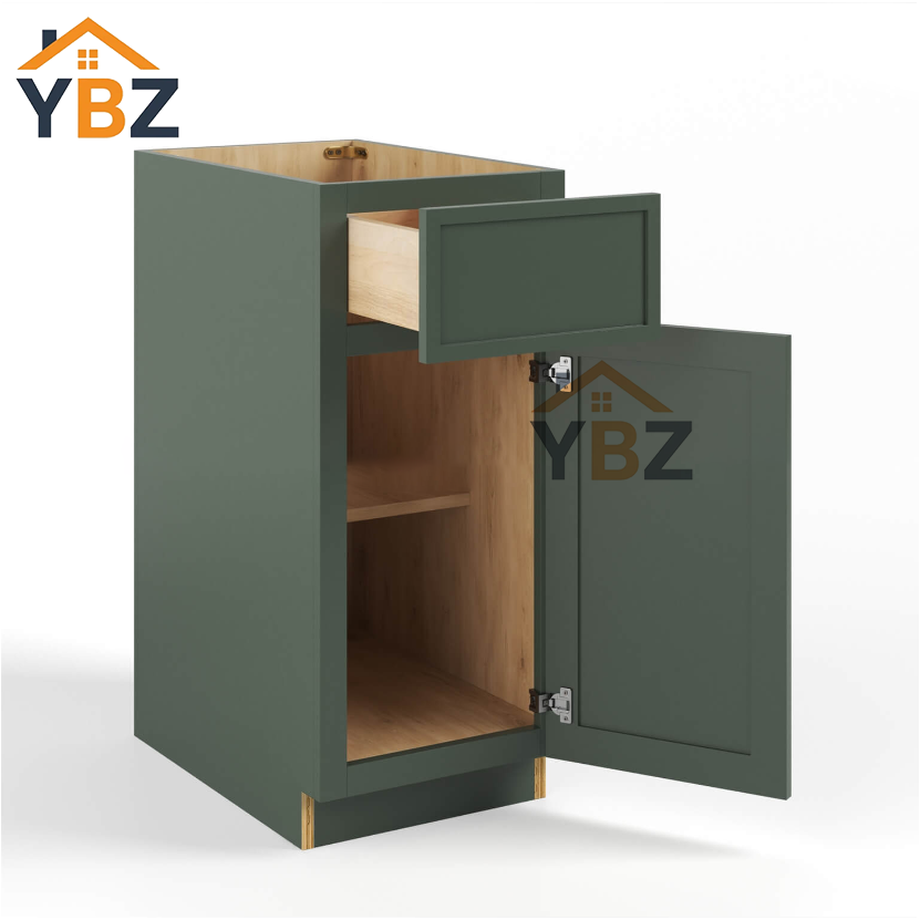 2 Slim Shaker Green Base Cabinet Single Door Single Drawer