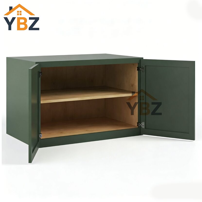 2 Slim Shaker Green Double Door Wall Cabinet – 24″D