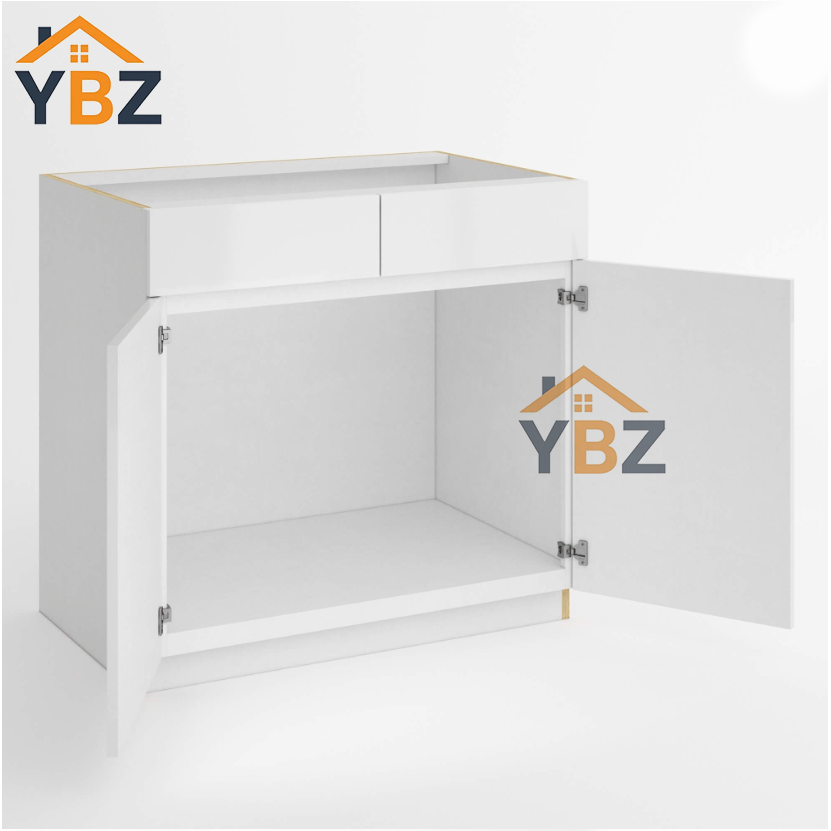 Frameless Gloss White Sink Base With Double Doors and Double Dummy Drawer/Single Dummy Drawer