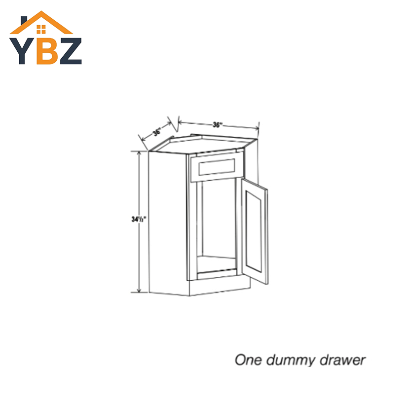 White Shaker Corner Sink Base Cabinet with False Drawer