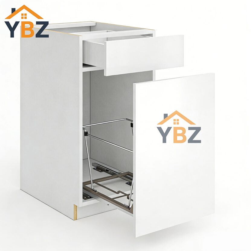 Frameless Gloss White Trash Base Cabinet