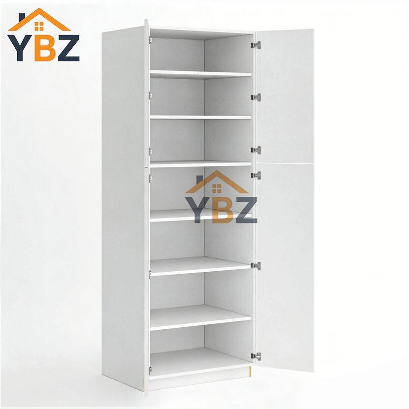 2 Frameless Gloss White Tall Pantry Cabinet with 4 Doors 24″W/with 4 Doors 30″W/2 Doors