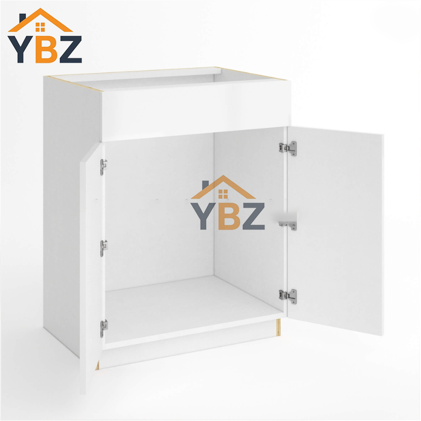 Rimless Gloss White Double Door Single Dummy Drawer Vanity Sink Base :24"W 27"W 30"W 36"W