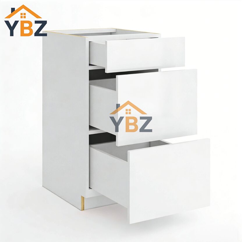 Frameless Gloss White Three Drawer Base Vanity Cabinet