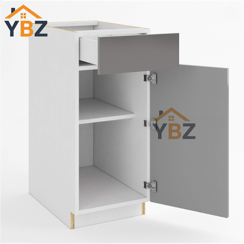 Frameless Gloss Gray Base Cabinet Single Door and Drawer