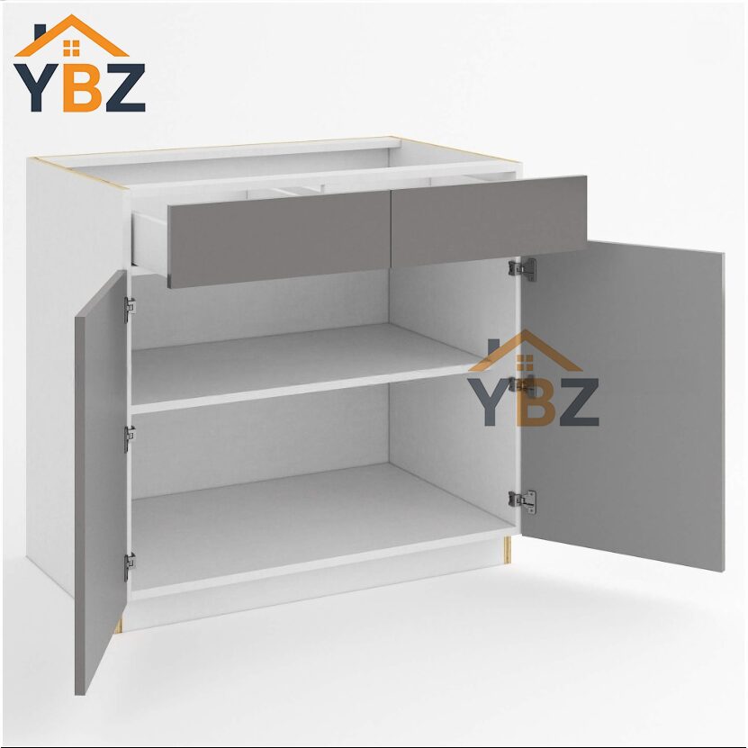 Frameless Gloss Gray Base Cabinet Double Door and Double Drawer/Single Drawer