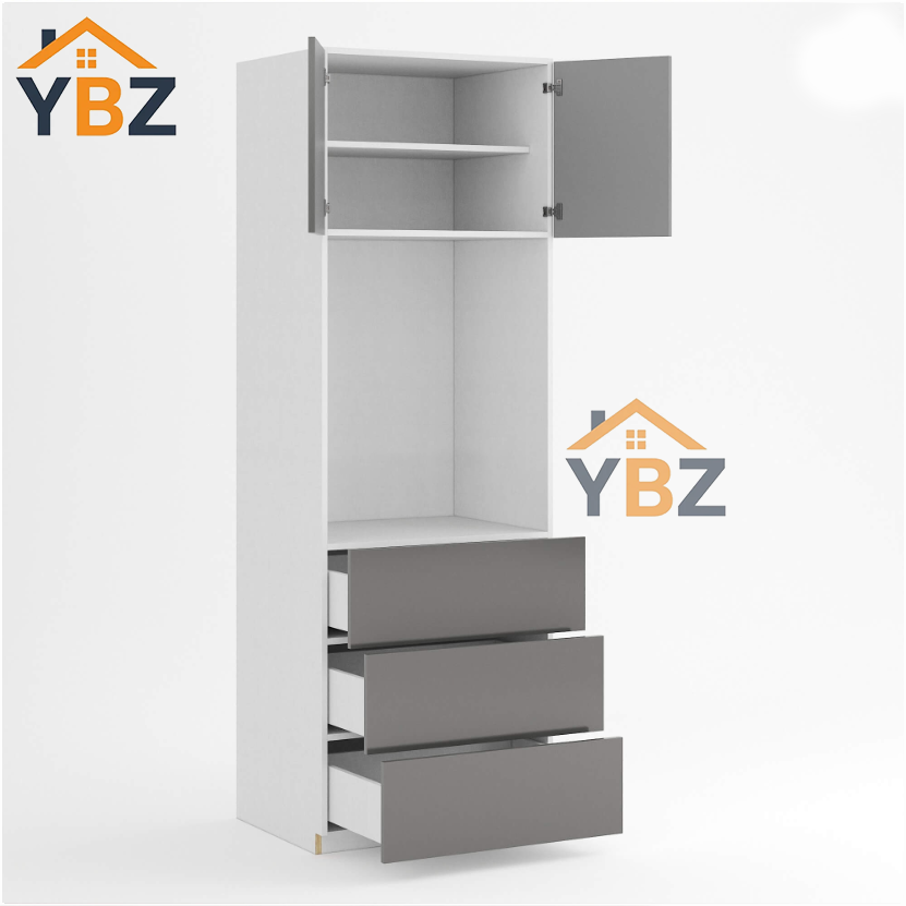 2 Frameless Gloss Gray Oven Pantry Cabinet 30″33″W