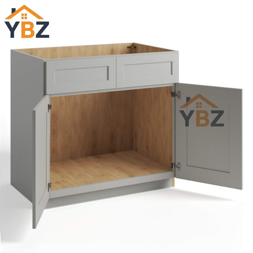 2 Dorian Gray Shaker Sink Base Double Door and Double False Drawer/1 False Drawer