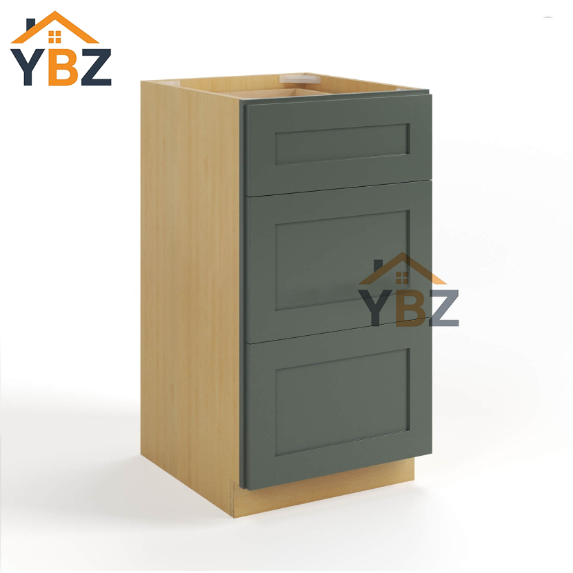 2 Green Shaker Vanity Three Drawer Base Cabinet