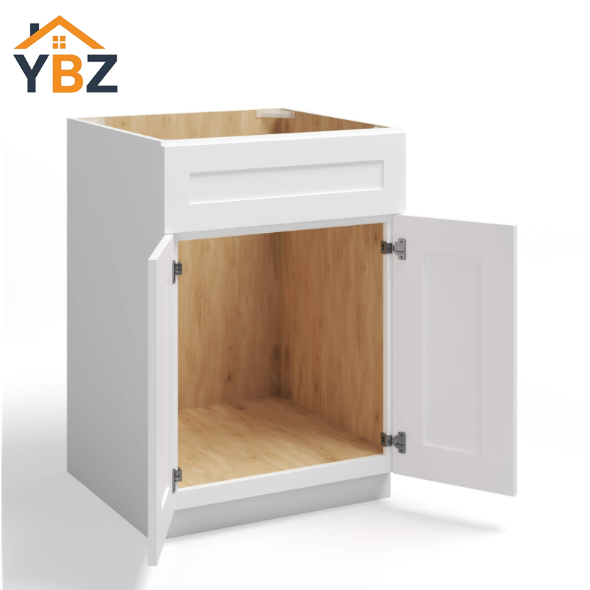White Shaker Sink Base with Double Doors and False Drawer 27″