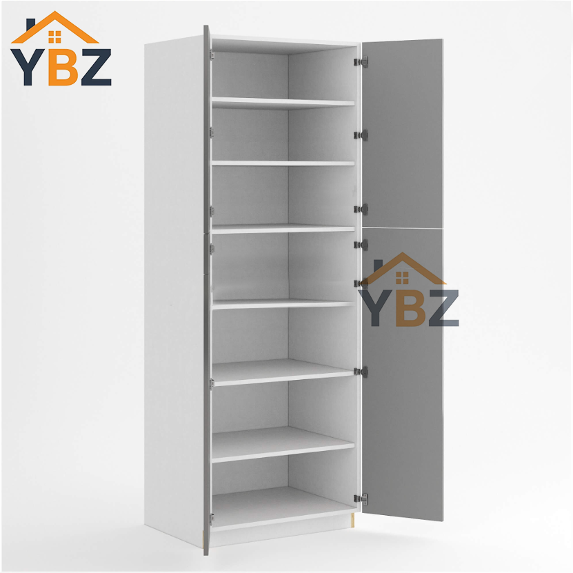 Frameless Gloss Gray Tall Pantry Cabinet with 4 Doors 24″W 30″W/ 2 Doors