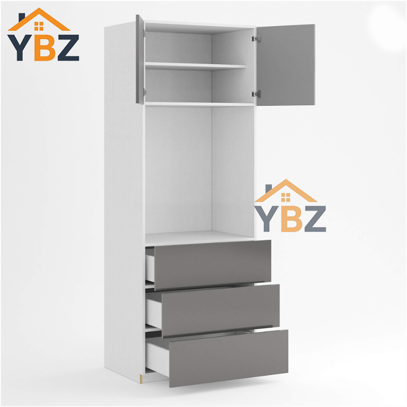 2 Frameless Gloss Gray Oven Pantry Cabinet 30″33″W