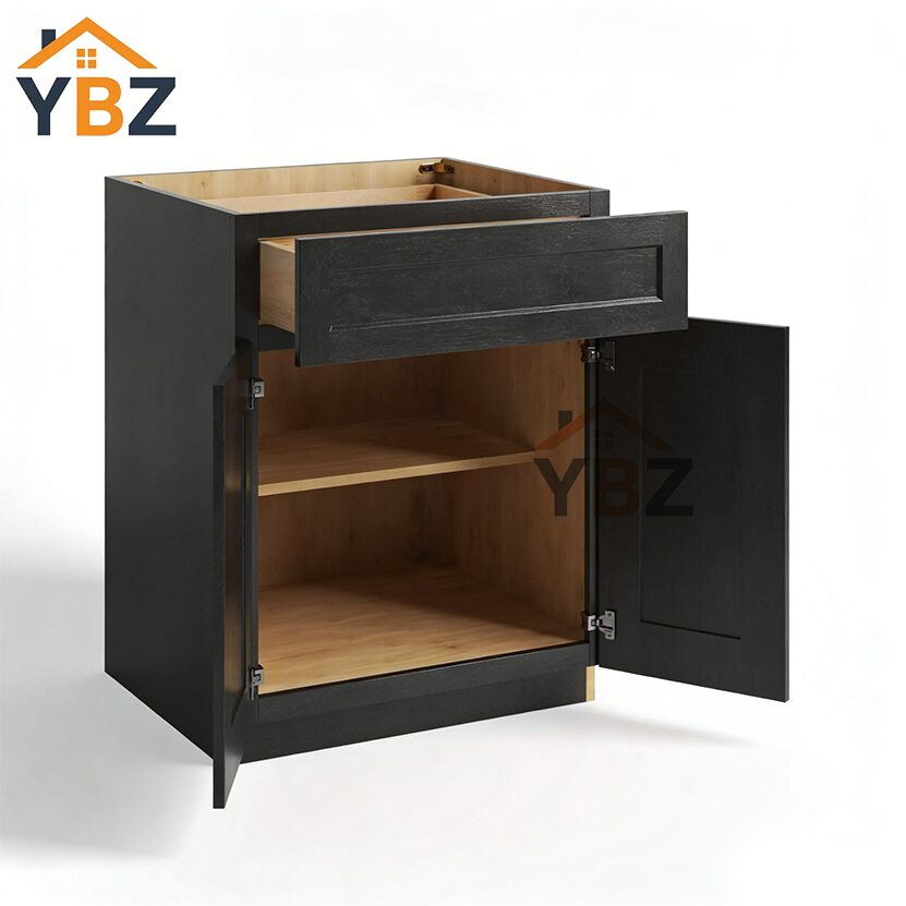 2 Charcoal Black Shaker Base Cabinet Double Doors & Double Drawer/ Single Drawer