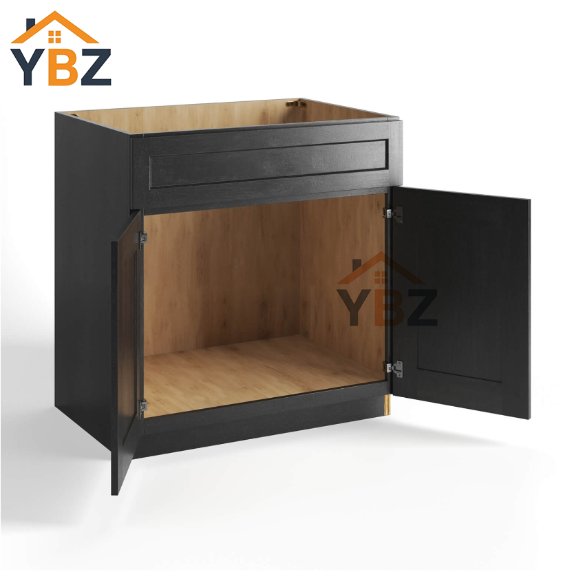 2 Charcoal Black Shaker Sink Base Double Door & Double False Drawer/1 False Drawer