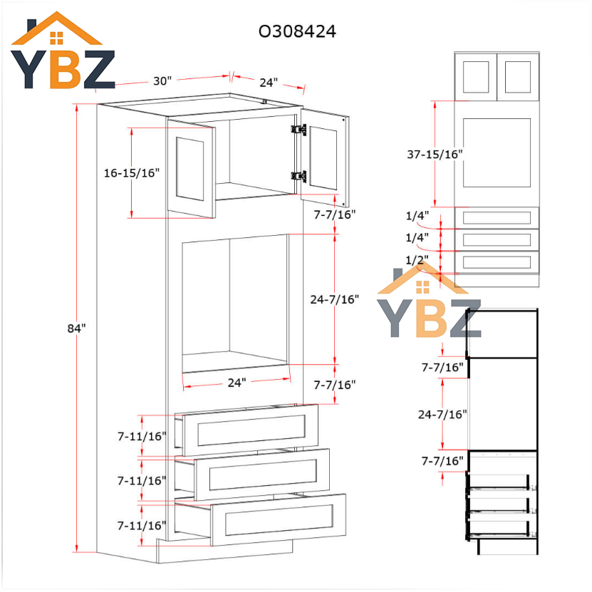 Black Shaker30″ 33″ W Oven Pantry Cabinet