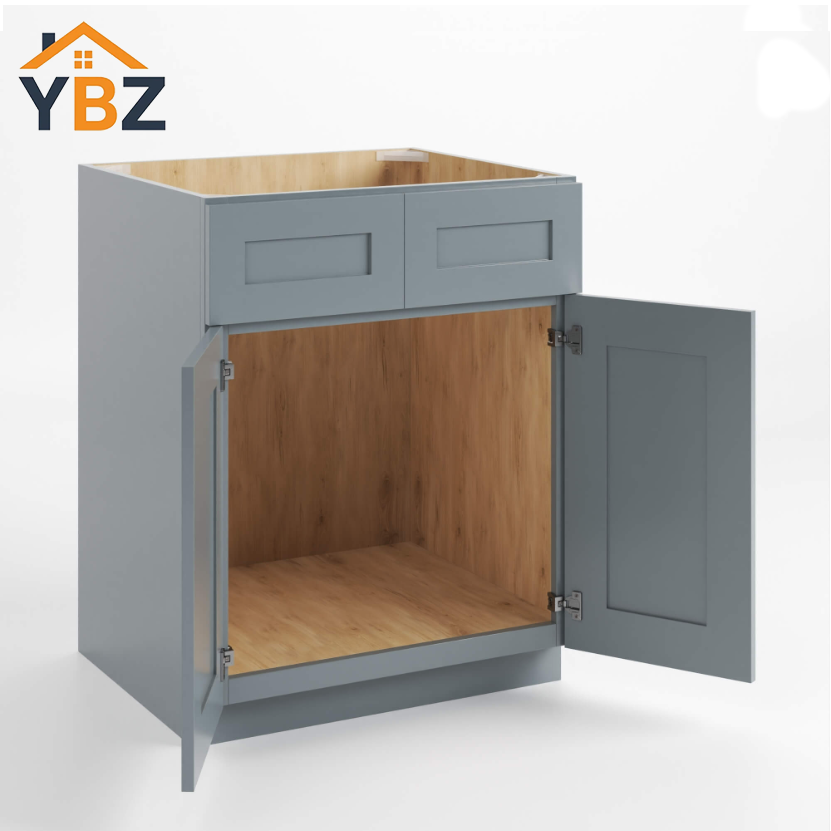 2 Gray Shaker Sink Base With Double Doors and False Drawers