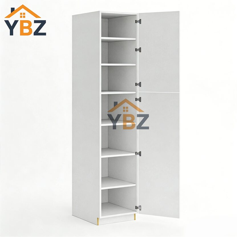 2 Frameless Gloss White Tall Pantry Cabinet with 4 Doors 24″W/with 4 Doors 30″W/2 Doors