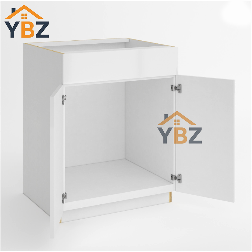 Frameless Gloss White Sink Base With Double Doors and Double Dummy Drawer/Single Dummy Drawer